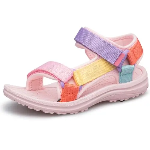 Vibdiv girls sport sandals with adjustable straps in purple and pink