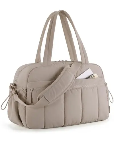 Camel Colored BAGSMART Soft-Sided Duffel Bag with a water bottle in side pocket