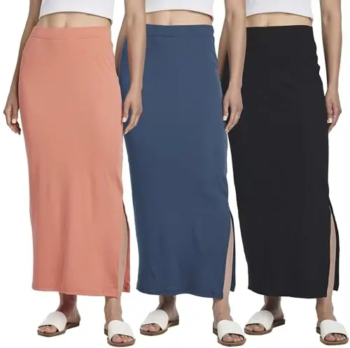Real Essentials Ribbed High Waisted Maxi Skirt with side slit