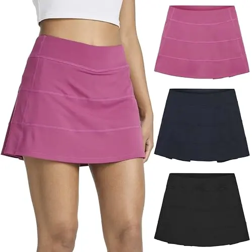 Real Essentials 14-inch pleated tennis skort high-waisted with pockets