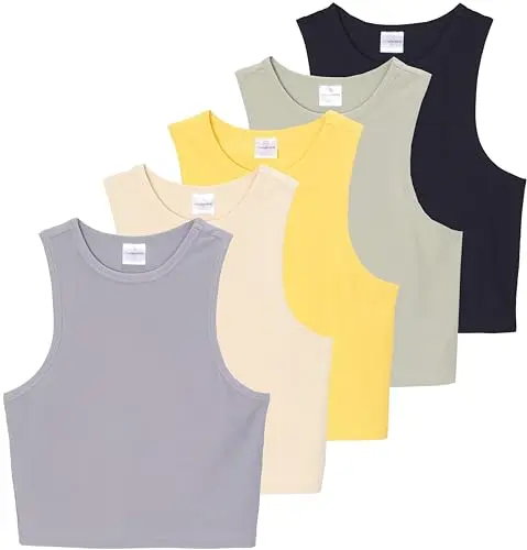 Real Essentials women's ribbed crop tank top in a 5-pack