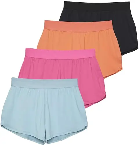 Real Essentials girls dry-fit shorts in a four-pack for running and gym