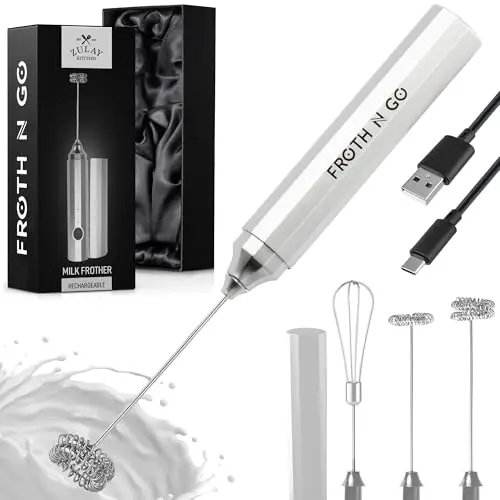 Zulay Froth N Go Milk Frother in silver with travel case and attachments