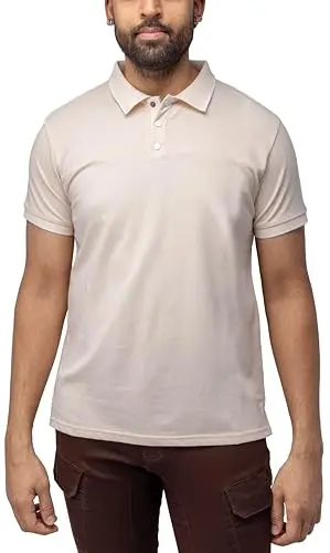 X RAY Pieced Pique Tipped Polo Shirt in Sand