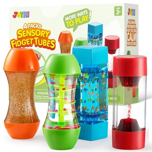 JOYIN 4-pack of colorful sensory fidget tubes with liquid and glitter