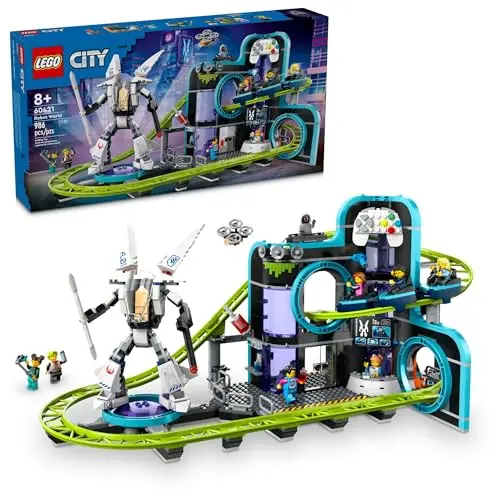 LEGO City Robot World Roller Coaster building set with working track and mech suit