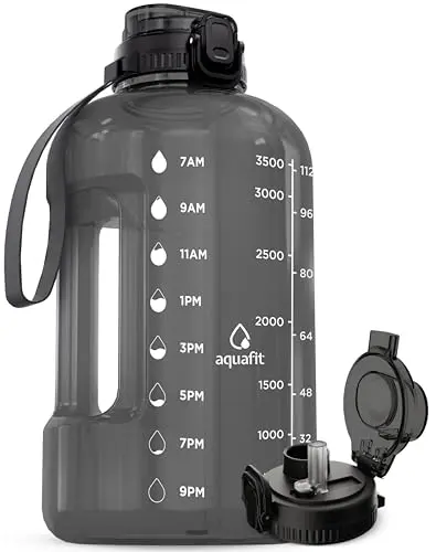 AQUAFIT 1 gallon gray water bottle with a dual-function chug and straw lid