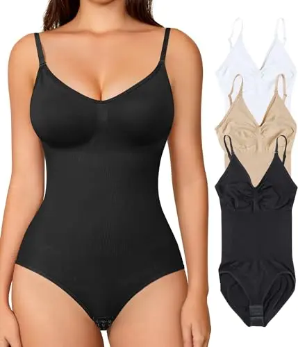 Brabic bodysuit shapewear three-pack in black, beige, and white for extra large/XX-large sizes