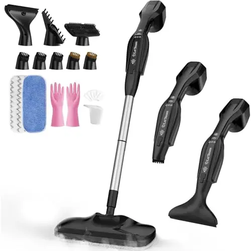 Let'Steam 17-in-1 steam mop with detachable handheld unit for floor and grout cleaning