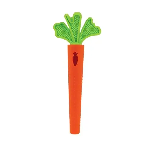 Nuby Silicone Carrot Tube Teether with green top and orange textured body
