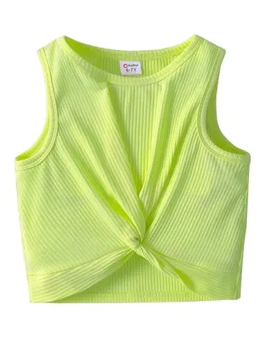 PATPAT girls ribbed knit tank top with twist knot front in green