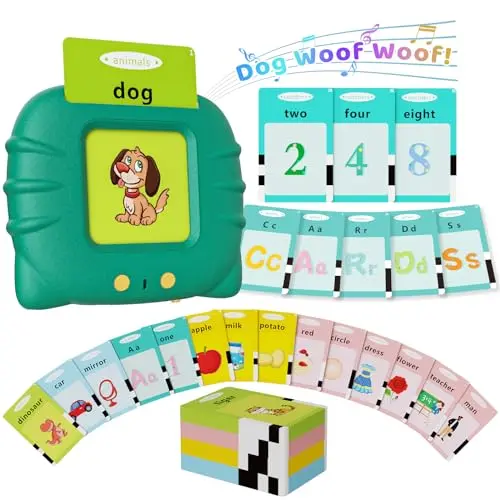 Aullsaty cute cat shaped talking flash card reader with cards