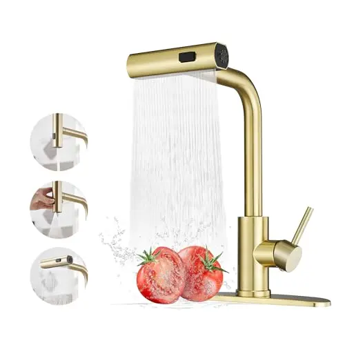 JOOM Gold Waterfall Kitchen Faucet with Pull-Down Sprayer