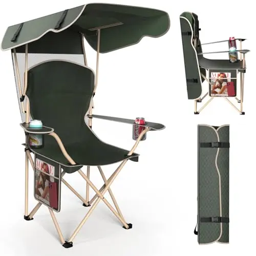 VTOY foldable camping chair with canopy for sun protection