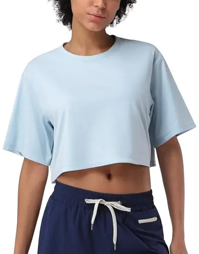 Pioneer Camp Bamboo Viscose Workout Crop Top in Light Blue
