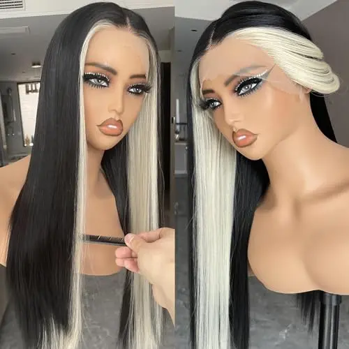 BLL Skunk Stripe lace front wig in black and blonde colors