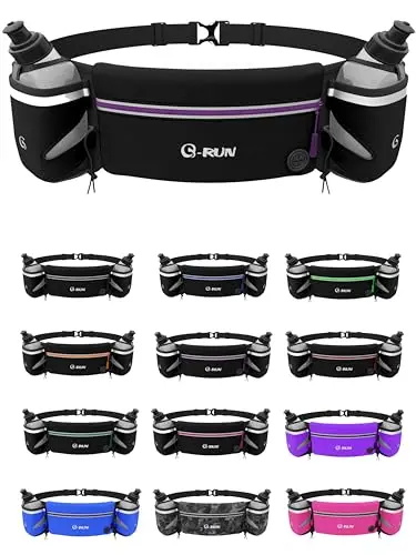 Simple black running hydration belt with two slim water bottles in side pockets