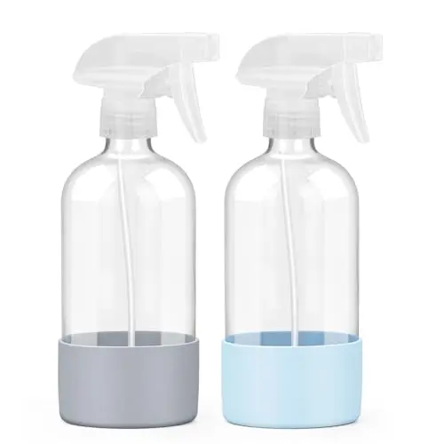 Glass spray bottles with colorful silicone sleeves and adjustable nozzles