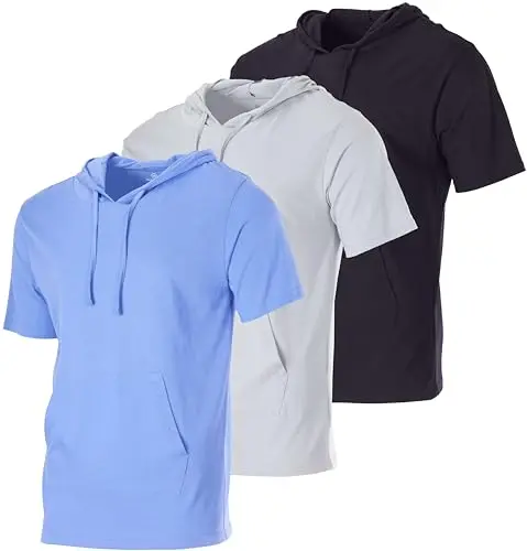 Real Essentials men's cotton short sleeve hoodie with drawstring