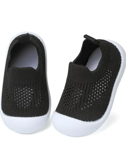 Generic black toddler sneakers with included anti-slip knee pads