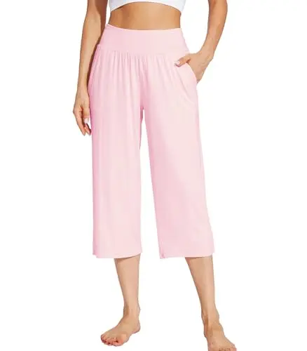 WiWi Bamboo Viscose Soft Capri Yoga Pants in pink