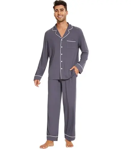 WiWi Notch Collar Pajama Set in dark grey