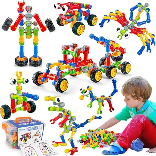 Qirptey 125 piece stem building blocks set for kids in storage box