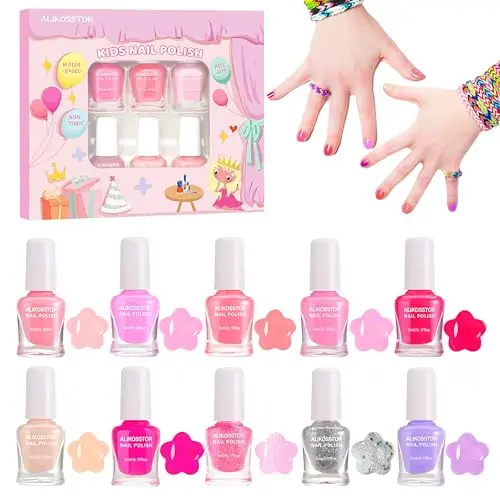 ALIKOSSTOR Kids Nail Polish Set - Non-Toxic, 10 Pink Colors