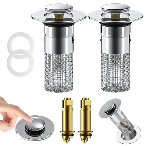 Stainless steel sink drain stopper with hair catcher