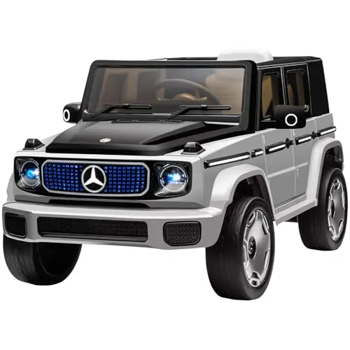 Grey electric ride-on toy truck for kids with remote control and LED lights