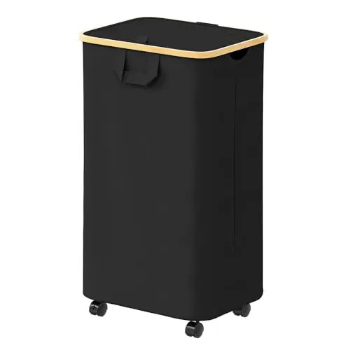 SpaceAid large wheeled laundry hamper with bamboo handle and lid