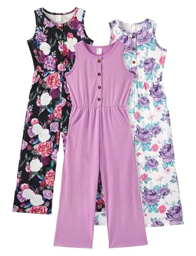 PATPAT 3-pack jumpsuits for girls with v-neck and pockets