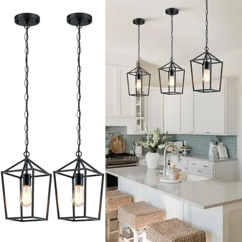 Sheetea black metal cage farmhouse pendant light fixture