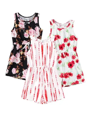 PATPAT girls 3-pack rompers in floral and stripe prints