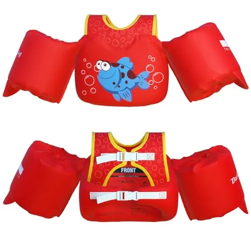 Dark Lightning USCG Approved Fish Red toddler swim vest with arm floaties