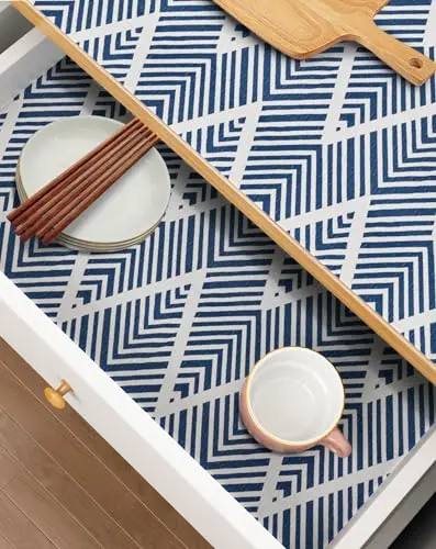 Cohoo Home blue and white striped non-adhesive shelf liner roll