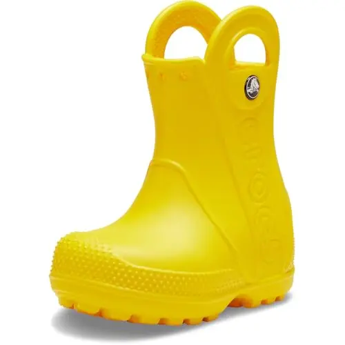 Crocs Handle It rain boots for toddlers in yellow with large pull handles