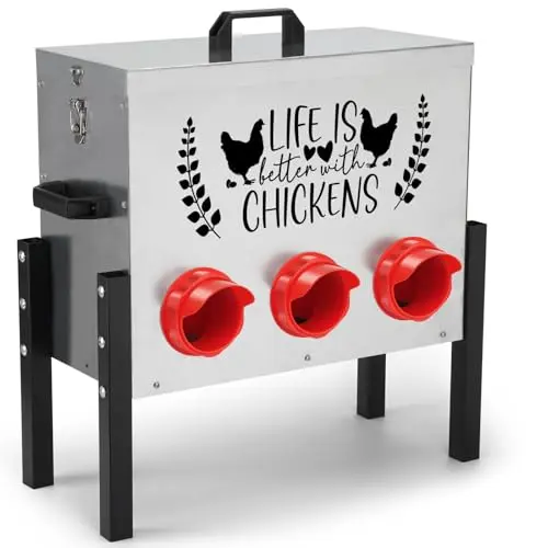 Tgeyd red galvanized metal chicken feeder box with stand and six feeding ports