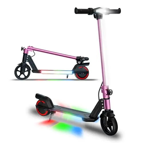 WEELMOTION pink electric scooter for kids with headlight and deck lights