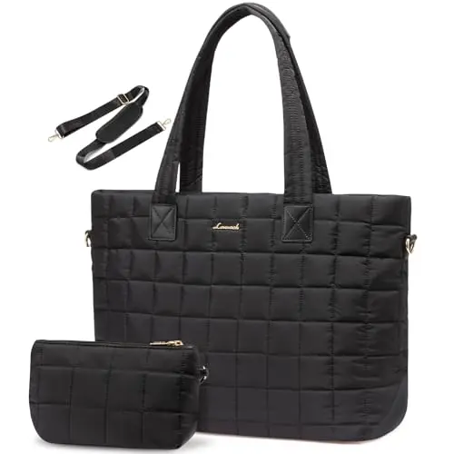 LOVEVOOK 15.6 Inch puffer tote bag with anti-theft zipper