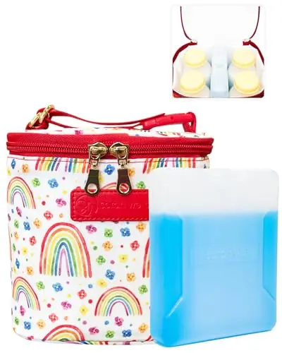 Sarah Wells Cold Gold breastmilk cooler bag with rainbow print
