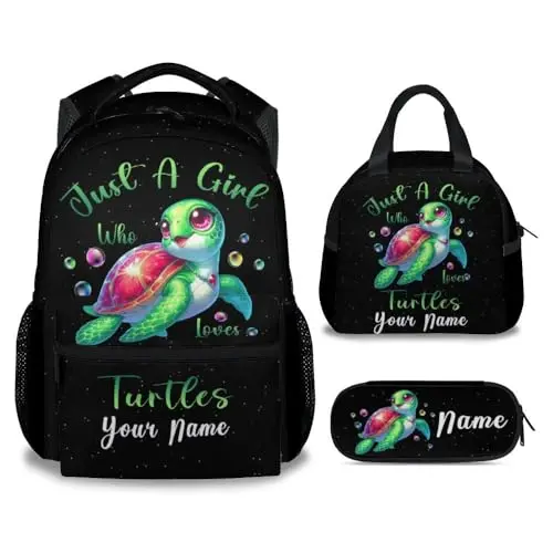 UNIKITTY Sea Turtle-themed backpack set with lunch bag, personalized option