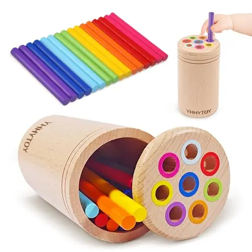 YHHYTOY wooden color sorting toy with sticks and container