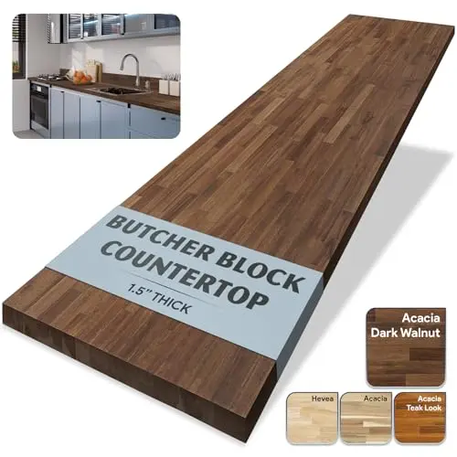 Howizz walnut-stained acacia solid wood butcher block countertop