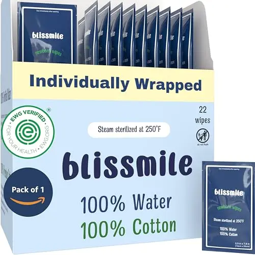 Blissmile mini travel wipes with 100% water and cotton for sensitive skin