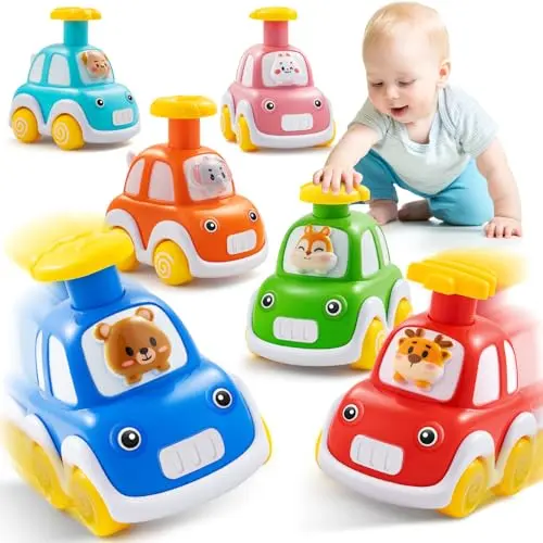 Jyusmile six-pack of press-and-go animal car toys with spinning tails