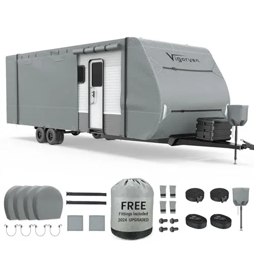 VIGORVAN gray upgraded 6-ply travel trailer cover with reinforced edges