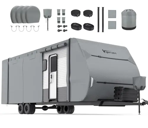 VIGORVAN grey 7-layer top camper cover with windproof straps for 24-27ft RV