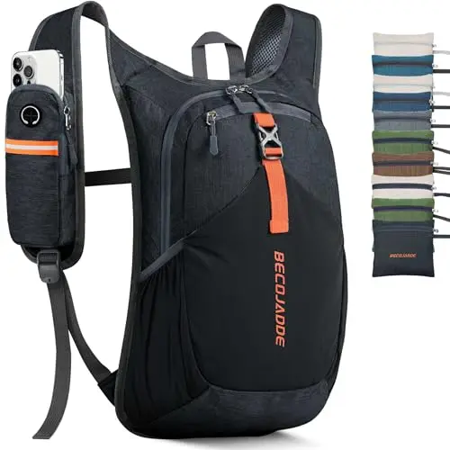 BECOJADDE 15L small black foldable hiking backpack with strap pockets
