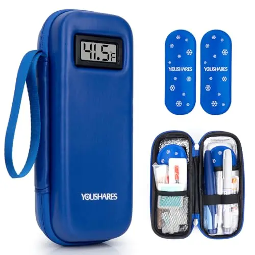 YOUSHARES insulin cooler travel case with digital display and two ice packs